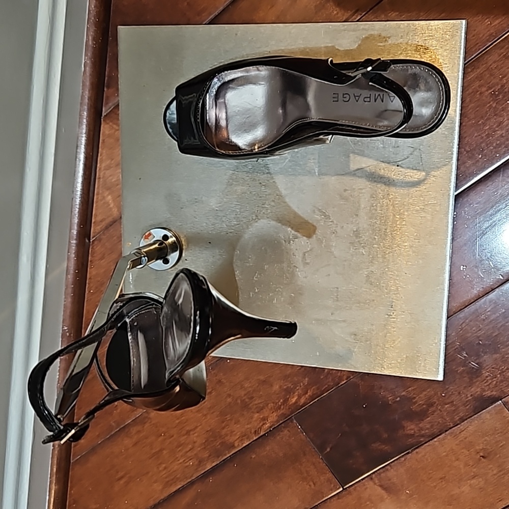 Rampage  Black Patent Leather Peep Toe Sling Back 4” Heel  Sz 9